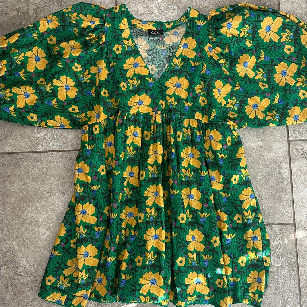 Gigio Aquarius Floral Print Mini Dress With Puff Sleeve And Ric-Rac Trim Large - Picture 6 of 6